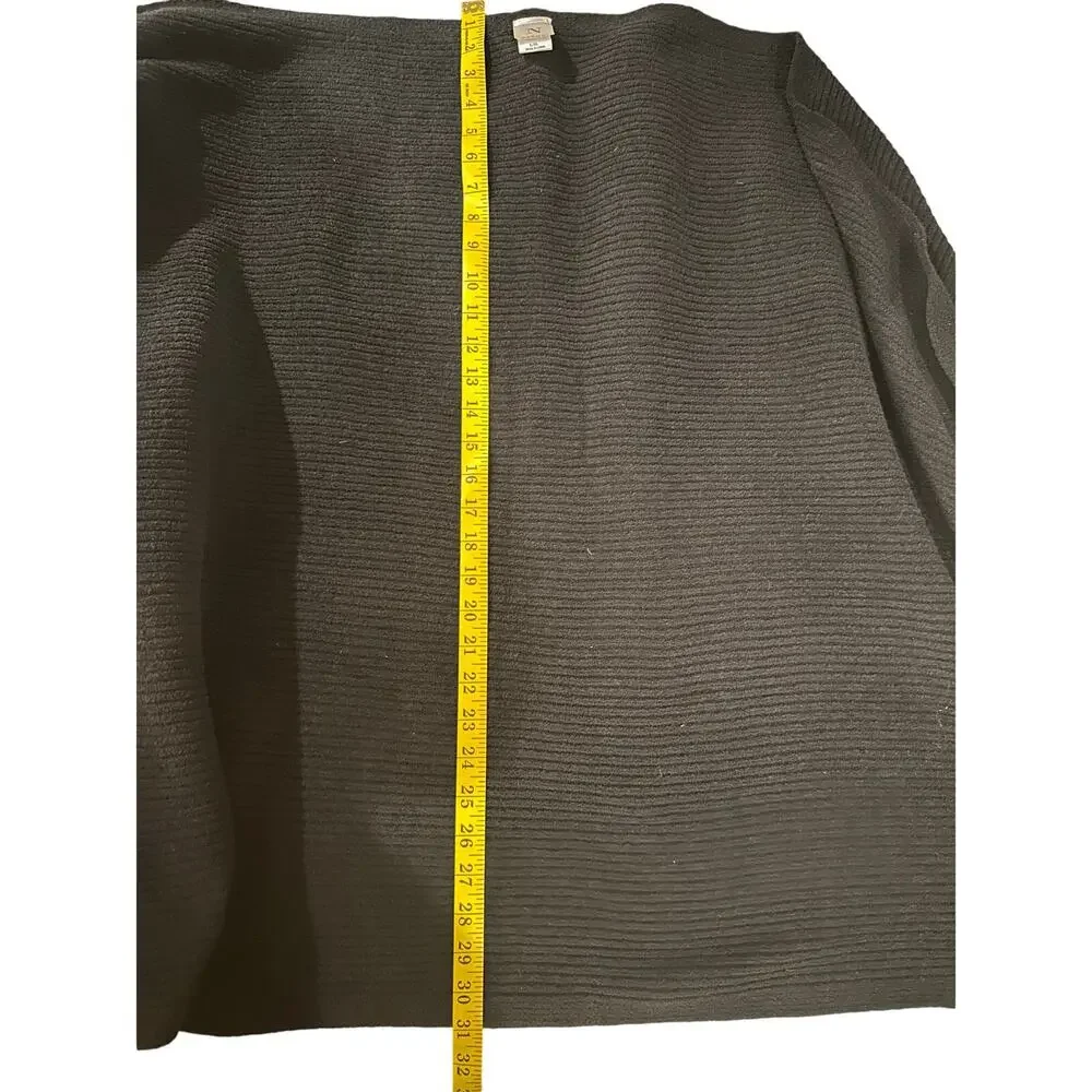 Nature EUC Black Ribbed Knit Fringe Poncho Wrap Arm Holes 70